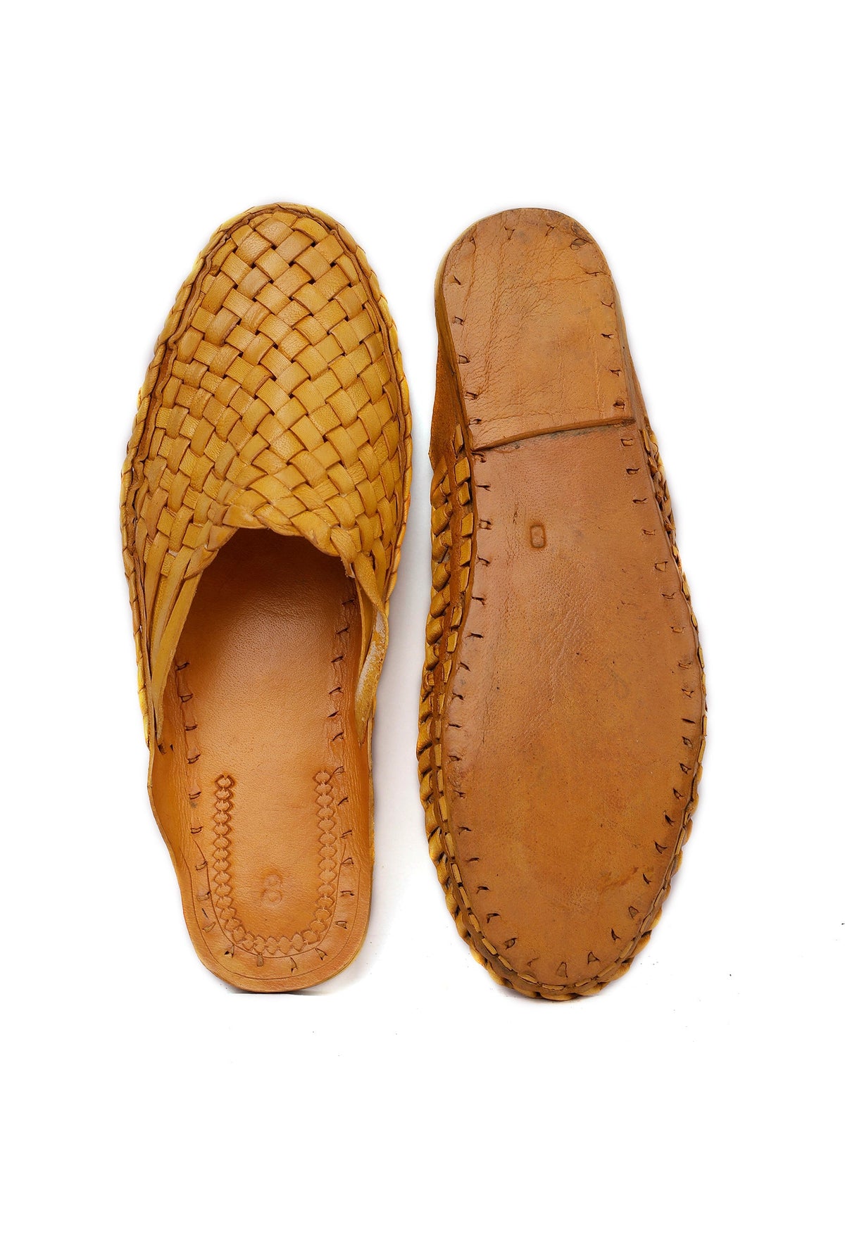 Handcrafted Tan Woven/Braided Leather Backless Loafers for Men サイズ EU42（UK9）