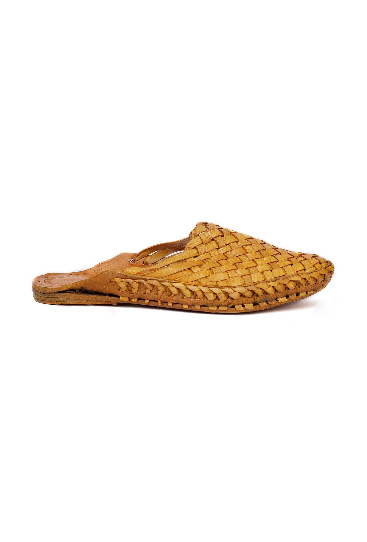 Handcrafted Tan Woven/Braided Leather Backless Loafers for Men サイズ EU41（UK8）