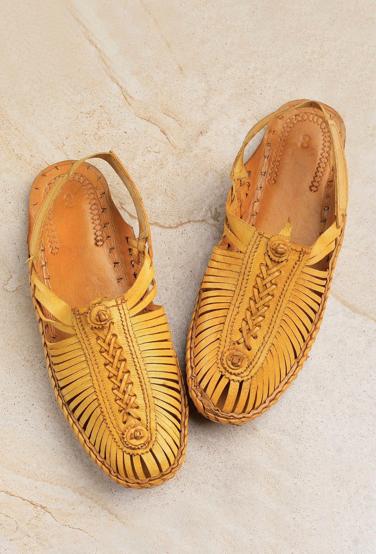 Fawn Brown Braided Pure Leather Kolhapuri Sandals - For Men サイズ EU41（UK7）