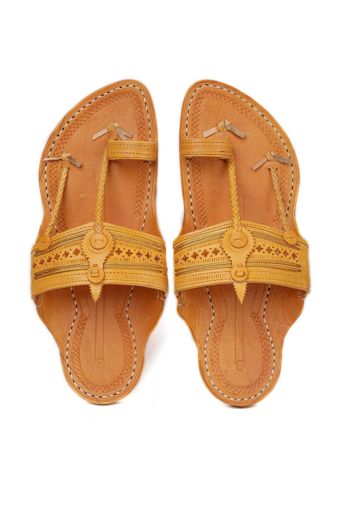 Samaksh Beige Pure Leather Kolhapuri Flats - For Men サイズ EU43（UK10）