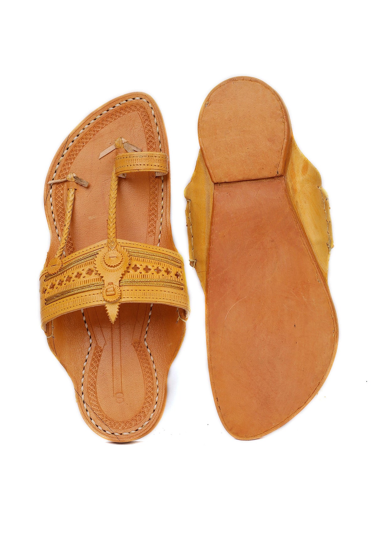 Samaksh Beige Pure Leather Kolhapuri Flats - For Men サイズ EU43（UK10）