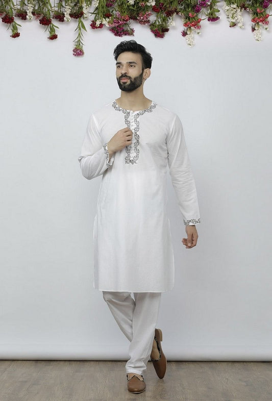 Set of 2: White Cotton Block Print Kurta and Salwar サイズ 36