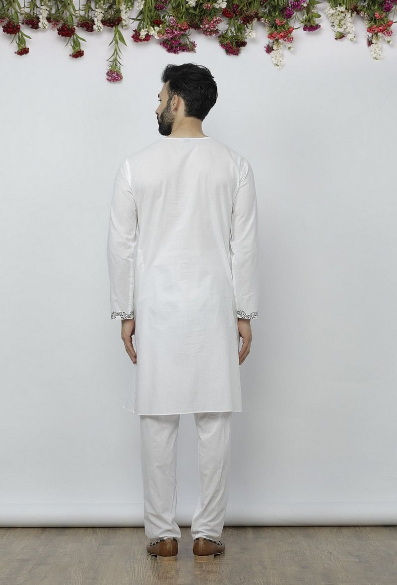 Set of 2: White Cotton Block Print Kurta and Salwar サイズ 36