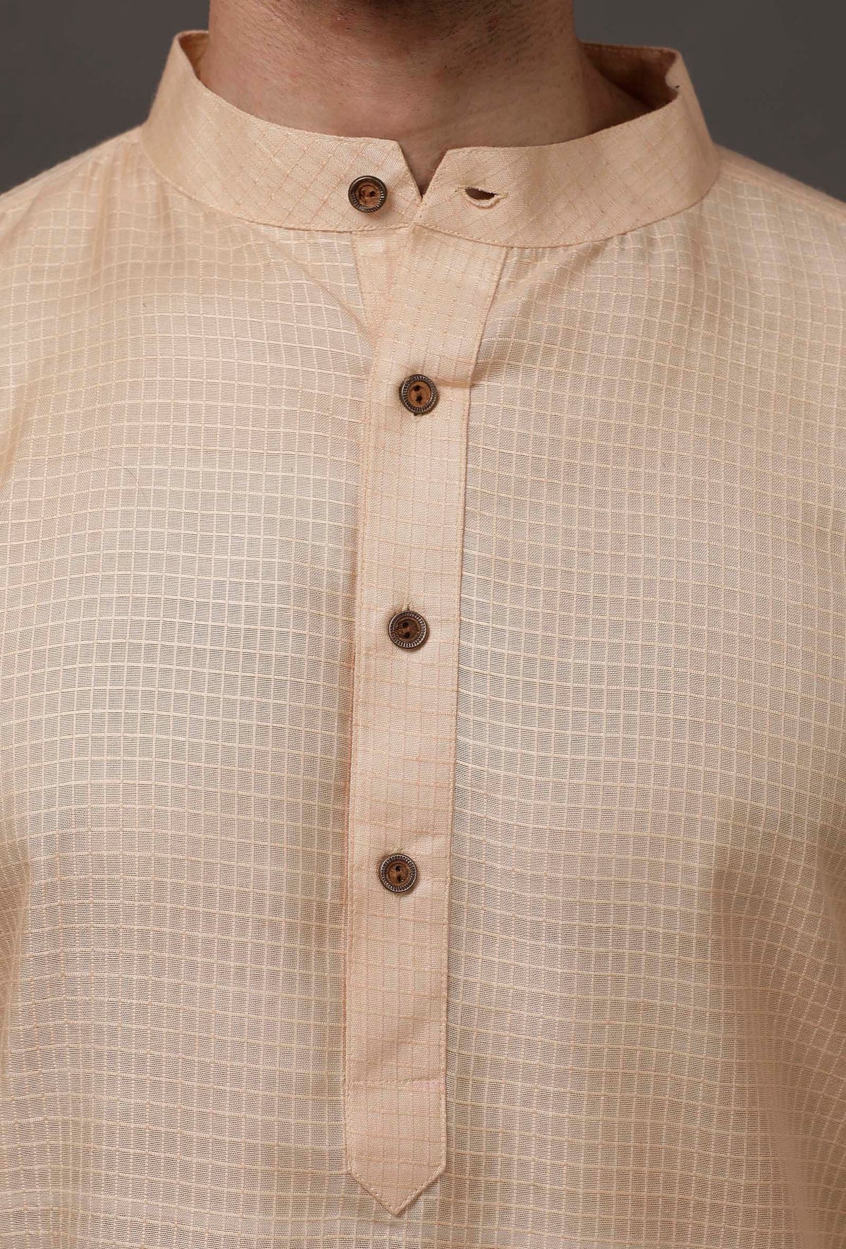 Set of 2: Beige Cotton Silk Check Kurta Pajama サイズ 44