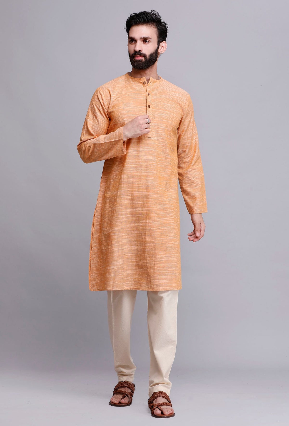 Set of 2: Peach Orange Cotton Kurta Pyjama サイズ 36