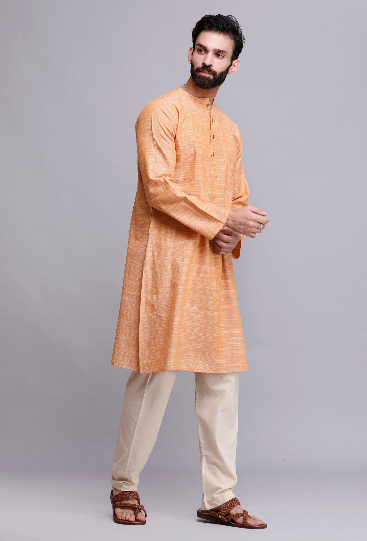 Set of 2: Peach Orange Cotton Kurta Pyjama サイズ 36
