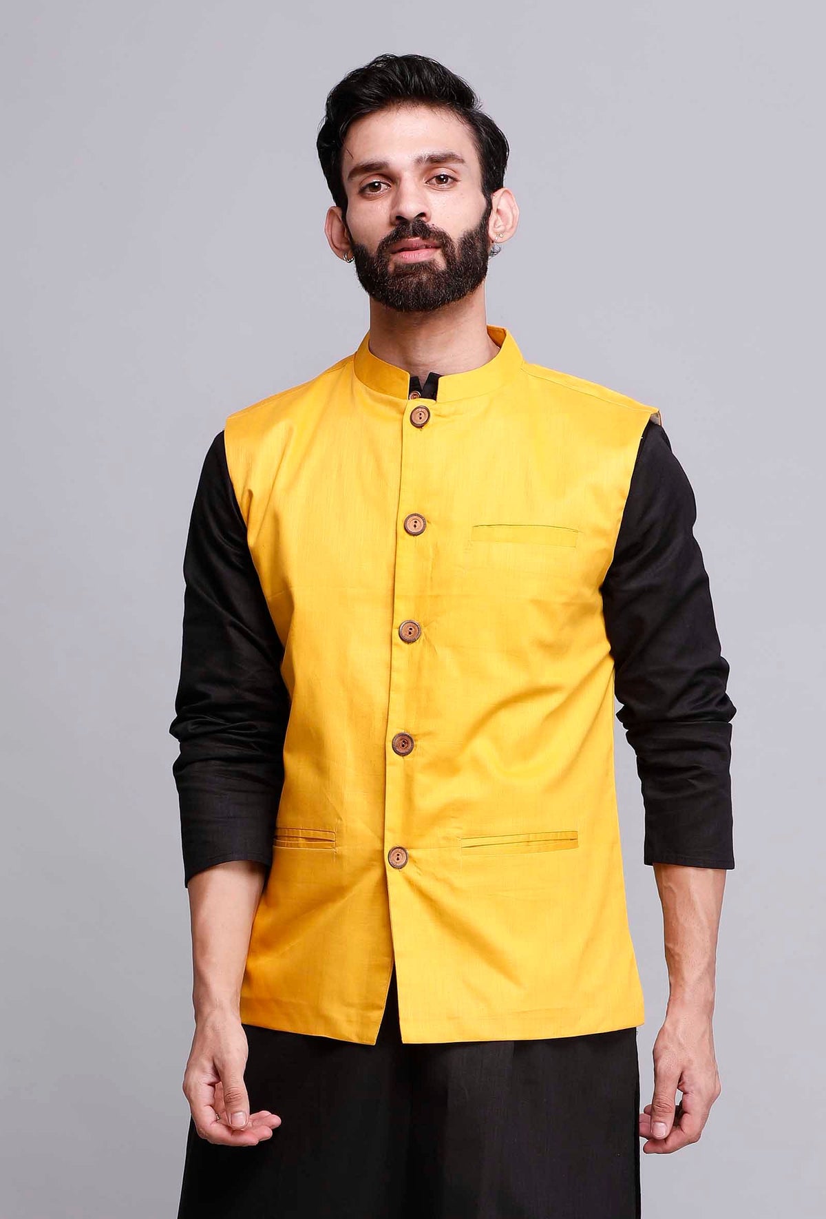 Tuscan Yellow Cotton Nehru Jacket サイズ 40