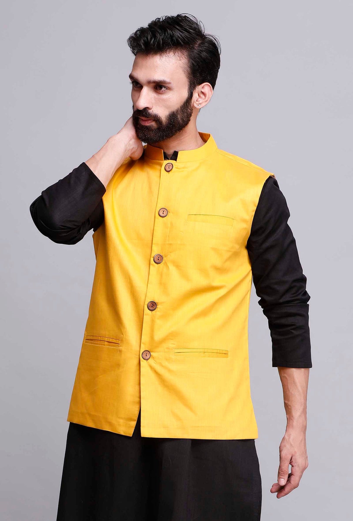 Tuscan Yellow Cotton Nehru Jacket サイズ 40