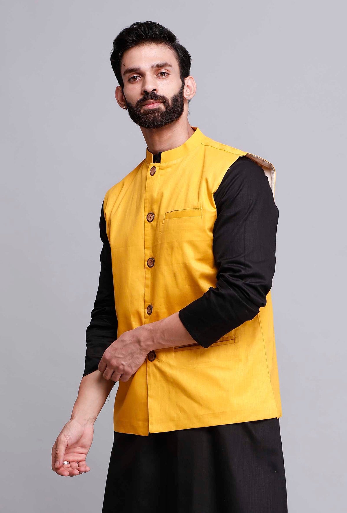 Tuscan Yellow Cotton Nehru Jacket サイズ 40