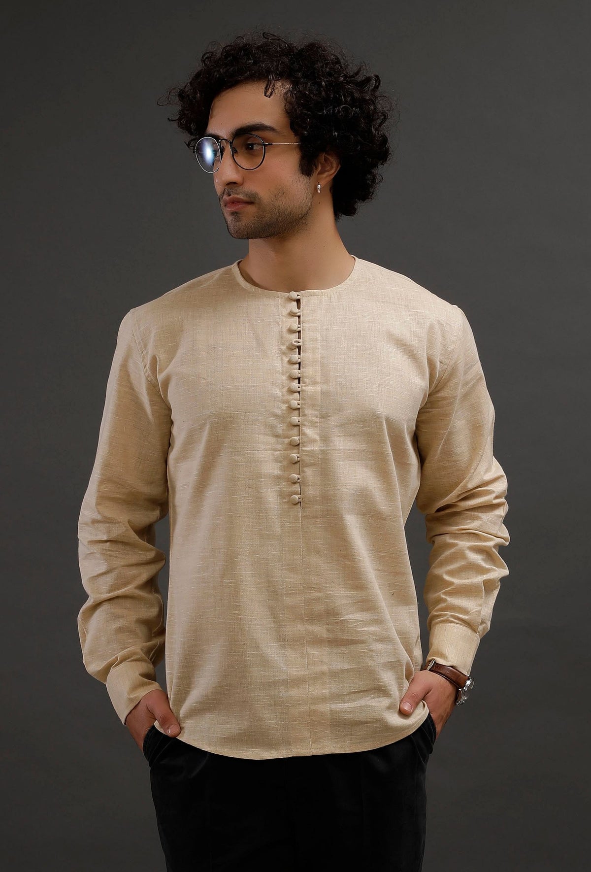 Classic Beige Cotton Slim Fit Shirt サイズ 40