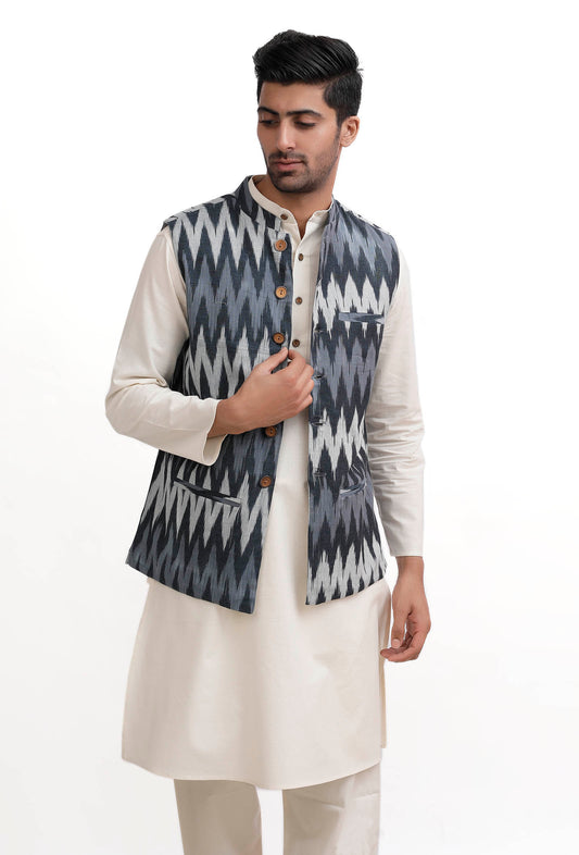 Slate Blue Ikat Nehru Jacket サイズ 36