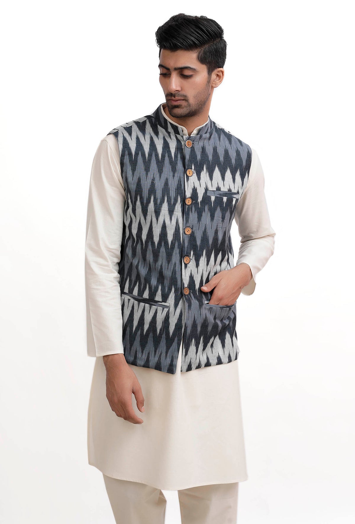 Slate Blue Ikat Nehru Jacket サイズ 36