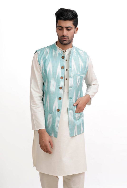 Ice Blue Ikat Nehru Jacket サイズ 38
