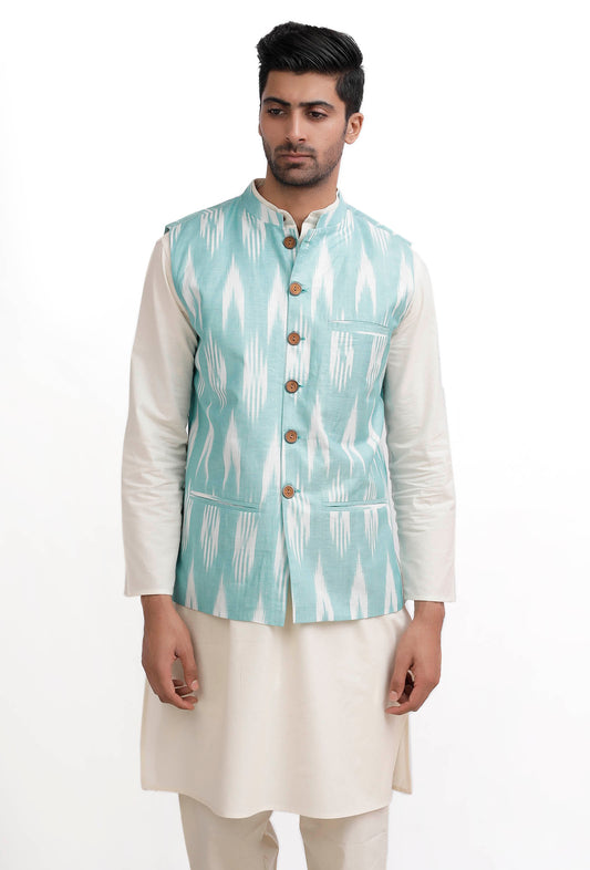 Ice Blue Ikat Nehru Jacket サイズ 38