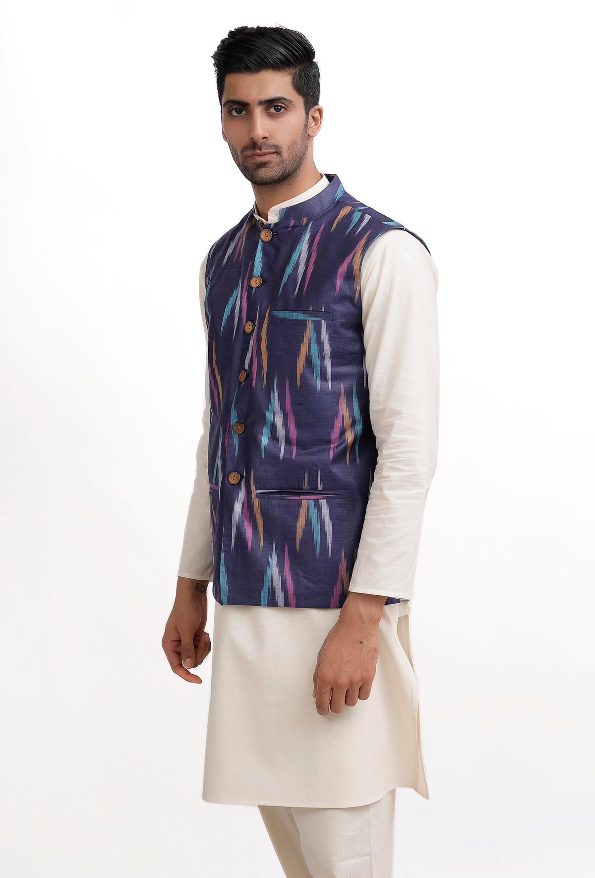Azure Blue Ikat Nehru Jacket サイズ 38