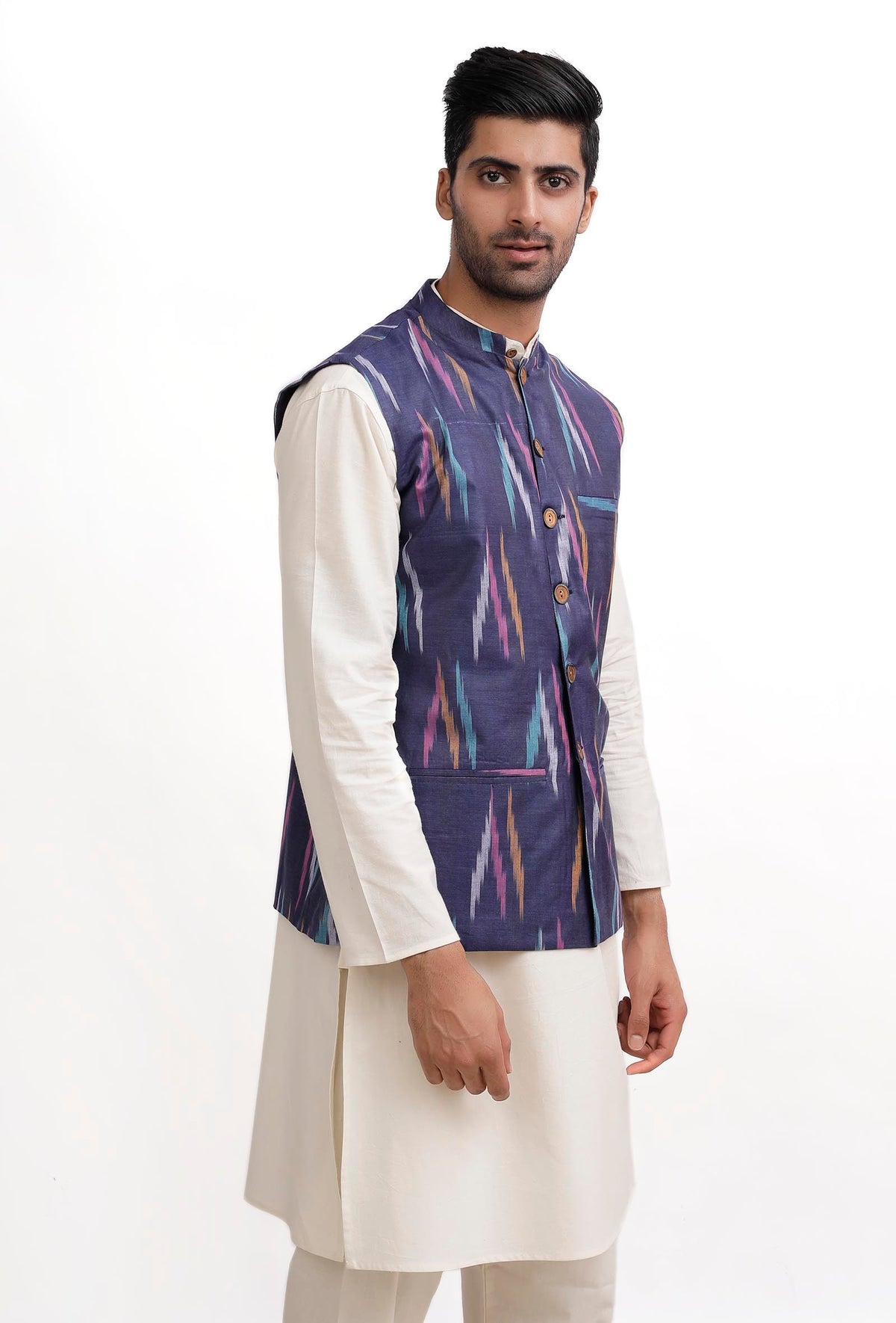 Azure Blue Ikat Nehru Jacket サイズ 38