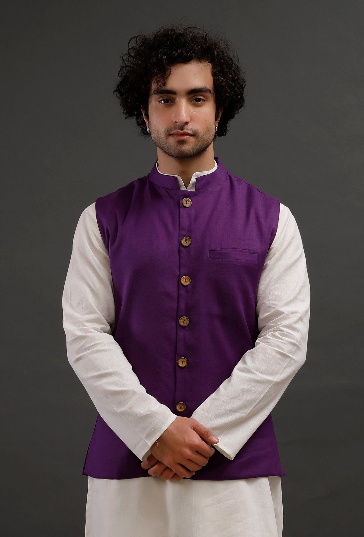 Purple Woollen Blend Nehru Jacket サイズ 40