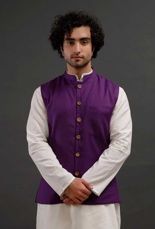 Purple Woollen Blend Nehru Jacket サイズ 40