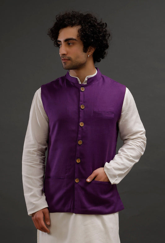Purple Woollen Blend Nehru Jacket サイズ 40
