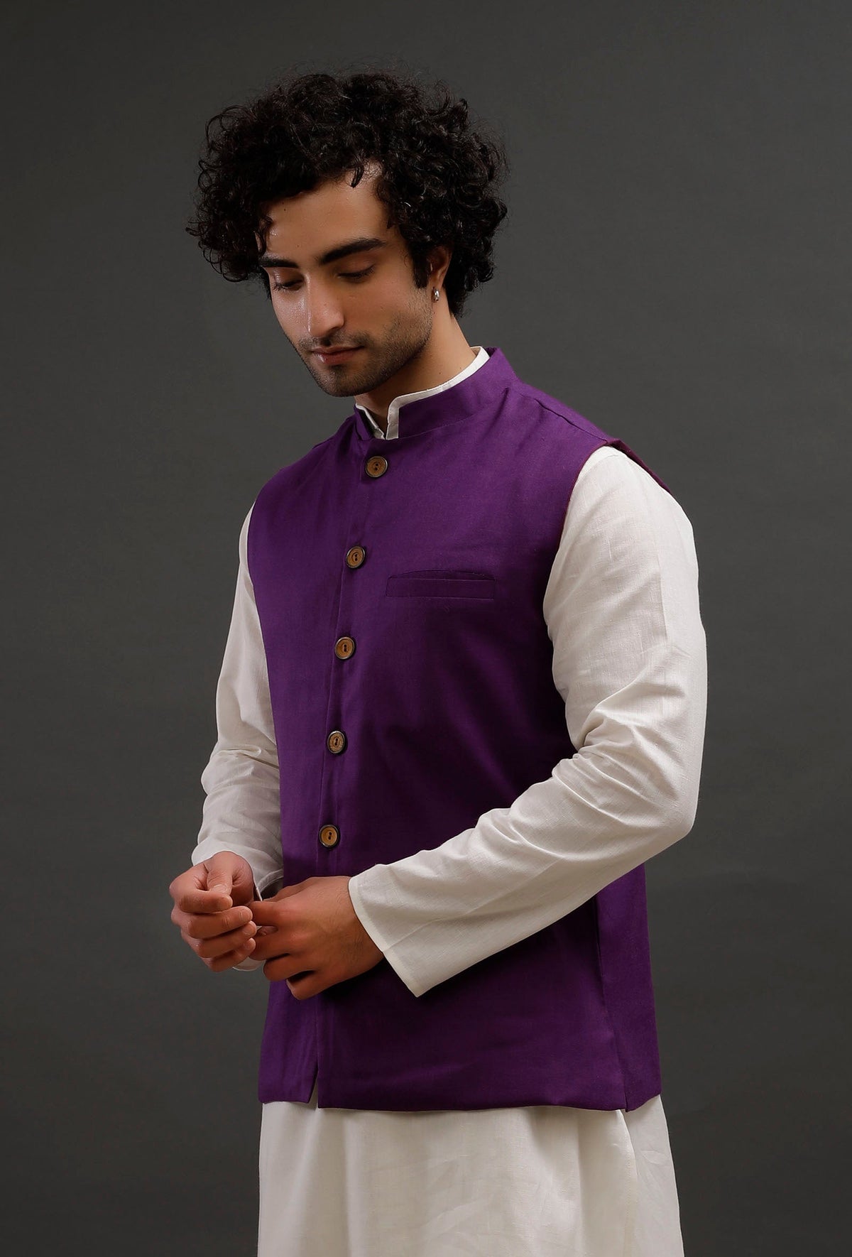 Purple Woollen Blend Nehru Jacket サイズ 40