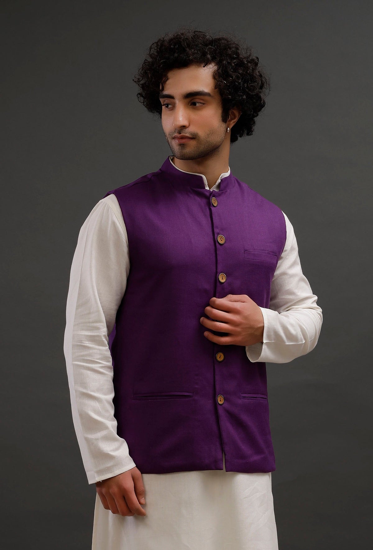 Purple Woollen Blend Nehru Jacket サイズ 40