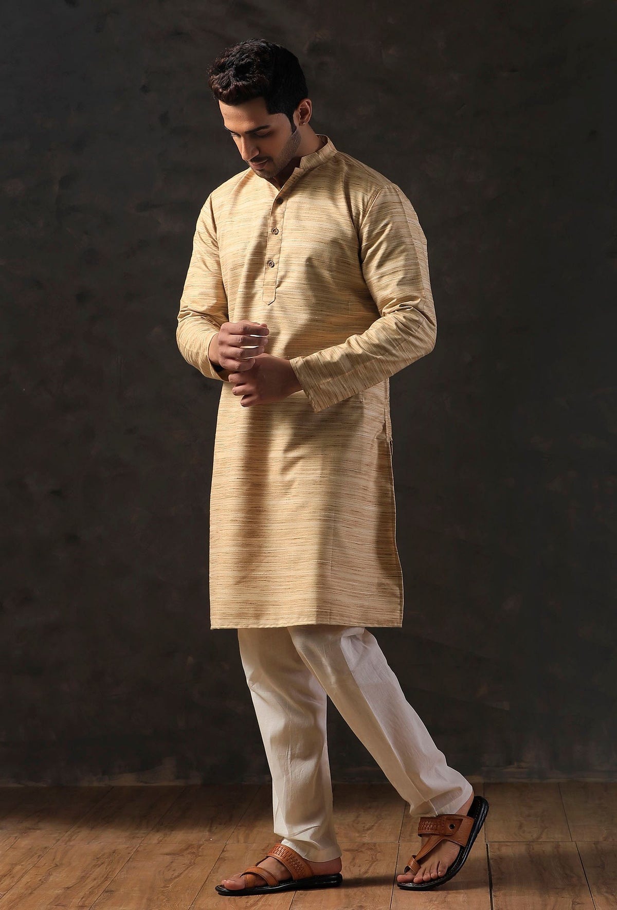 Cream Beige Silk Kurta with Cotton Pyjama サイズ 40
