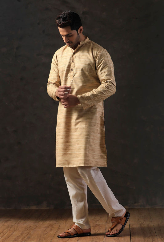 Cream Beige Silk Kurta with Cotton Pyjama サイズ 40