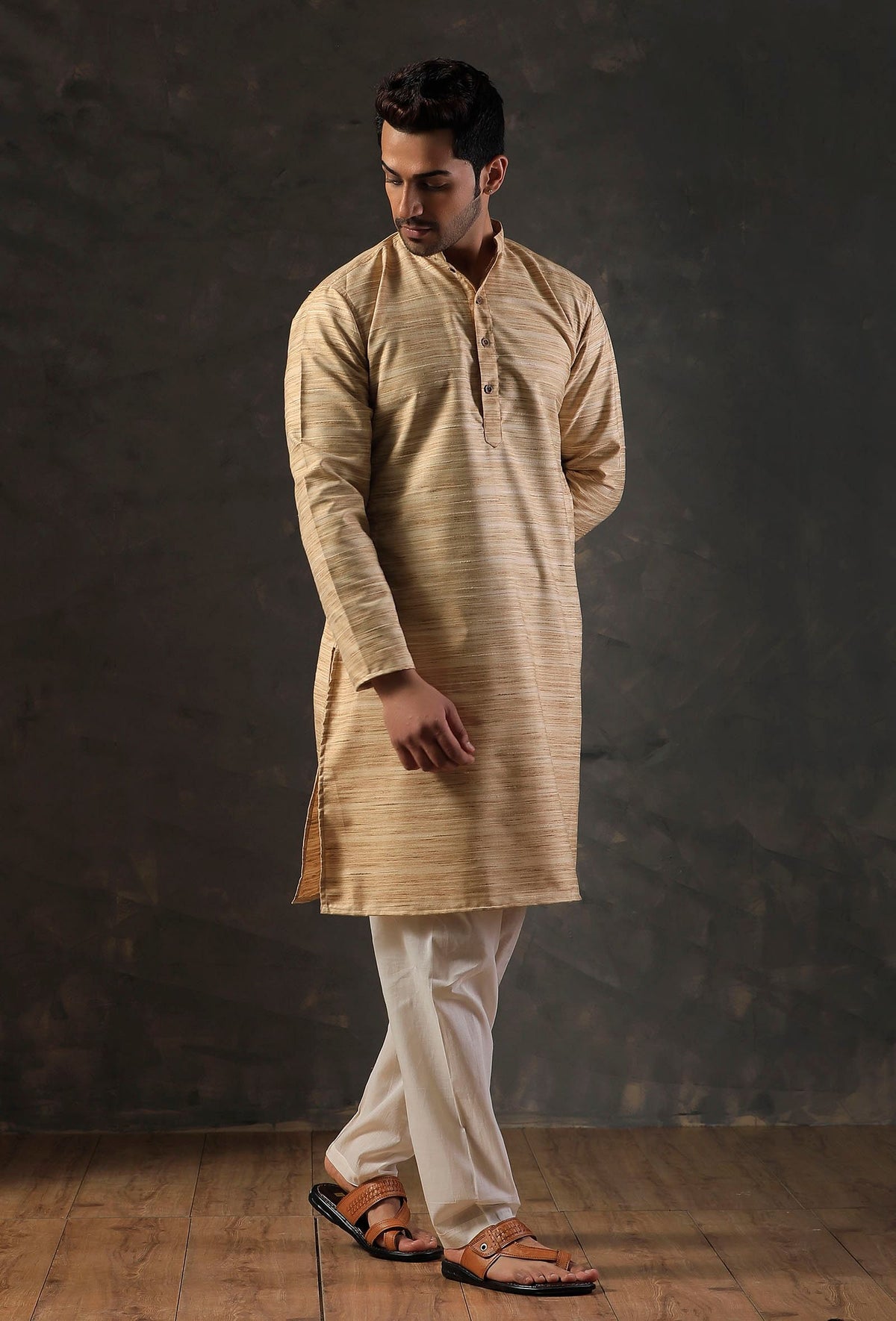 Cream Beige Silk Kurta with Cotton Pyjama サイズ 40