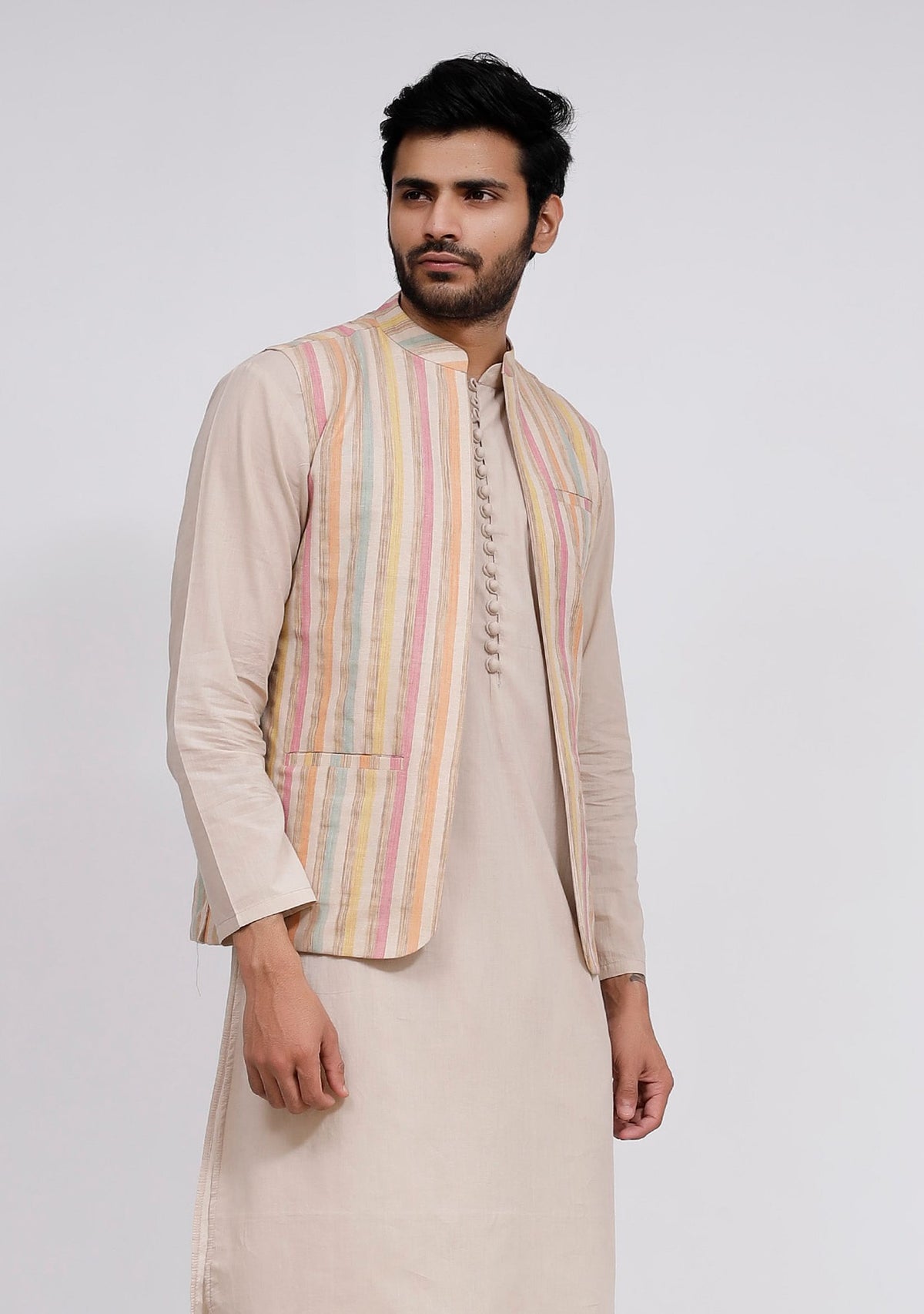 Beige Stripe Nehru Jacket サイズ 42