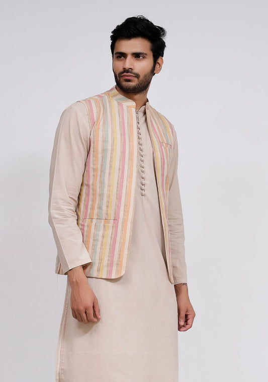 Beige Stripe Nehru Jacket サイズ 42