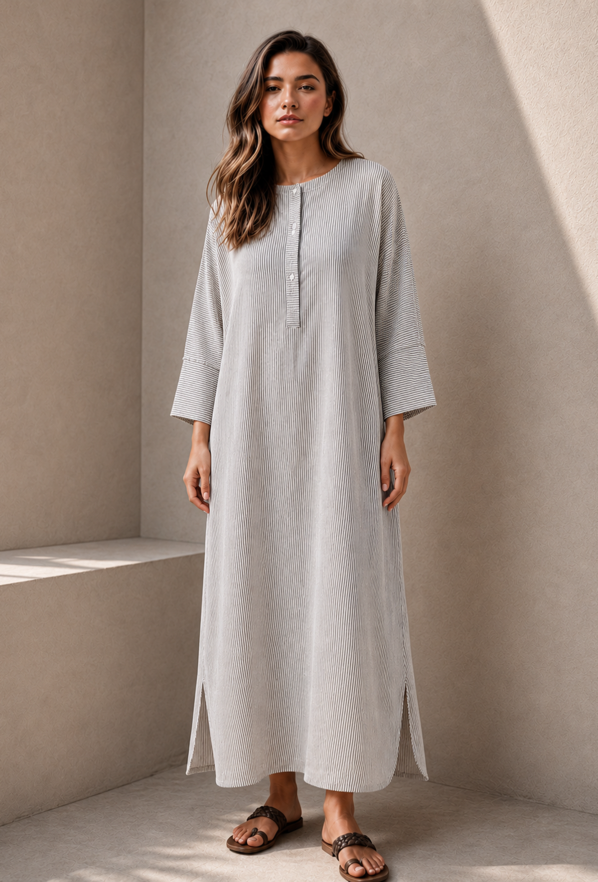 Monochrome Muse Striped Cotton Maxi Shirt Dress サイズ L