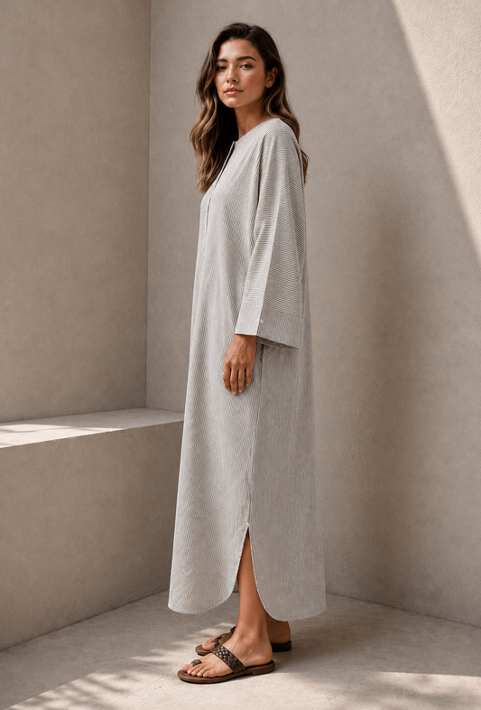 Monochrome Muse Striped Cotton Maxi Shirt Dress サイズ M