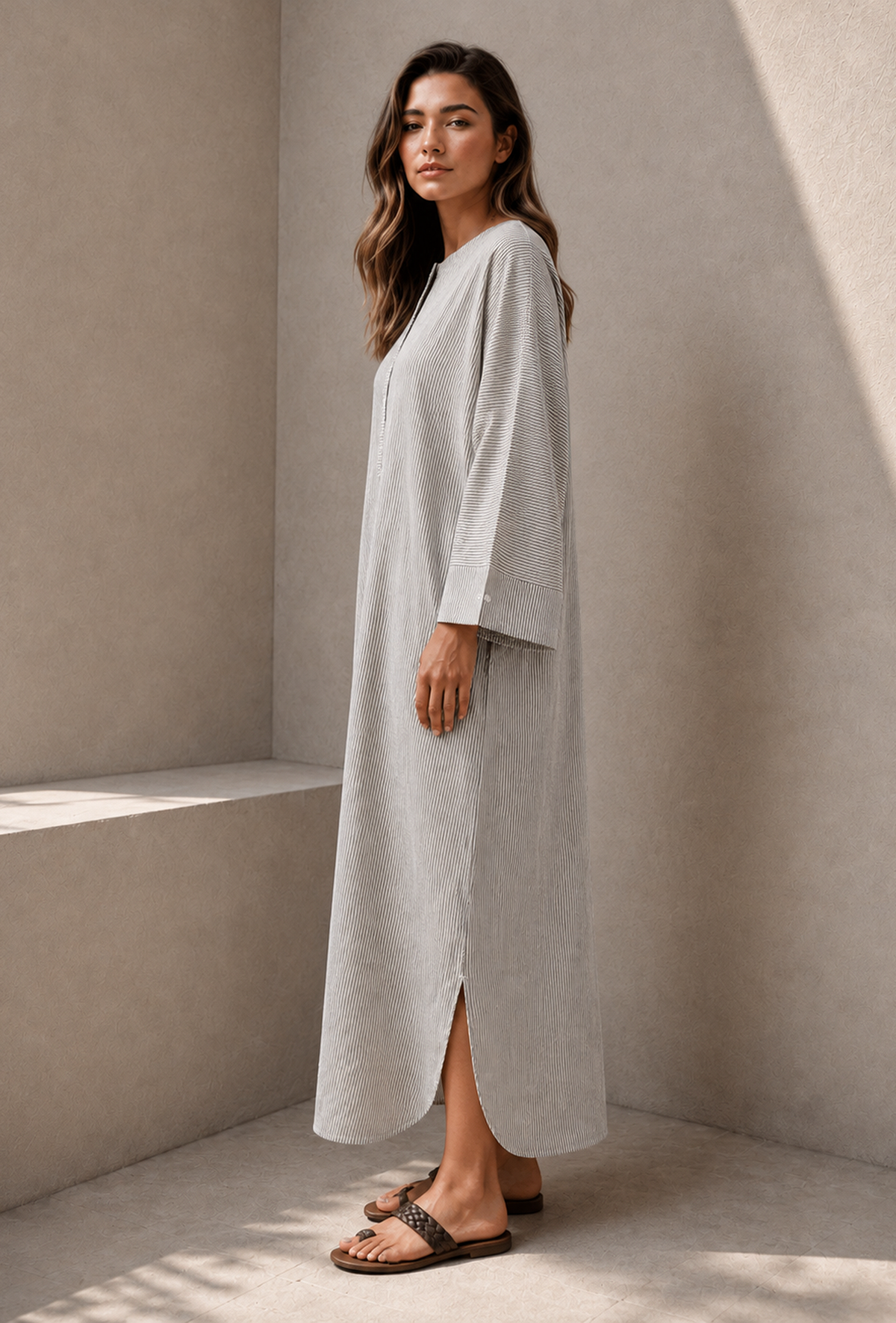 Monochrome Muse Striped Cotton Maxi Shirt Dress サイズ XXXL
