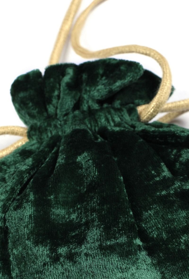 Bottle Green Velvet Potli Bag