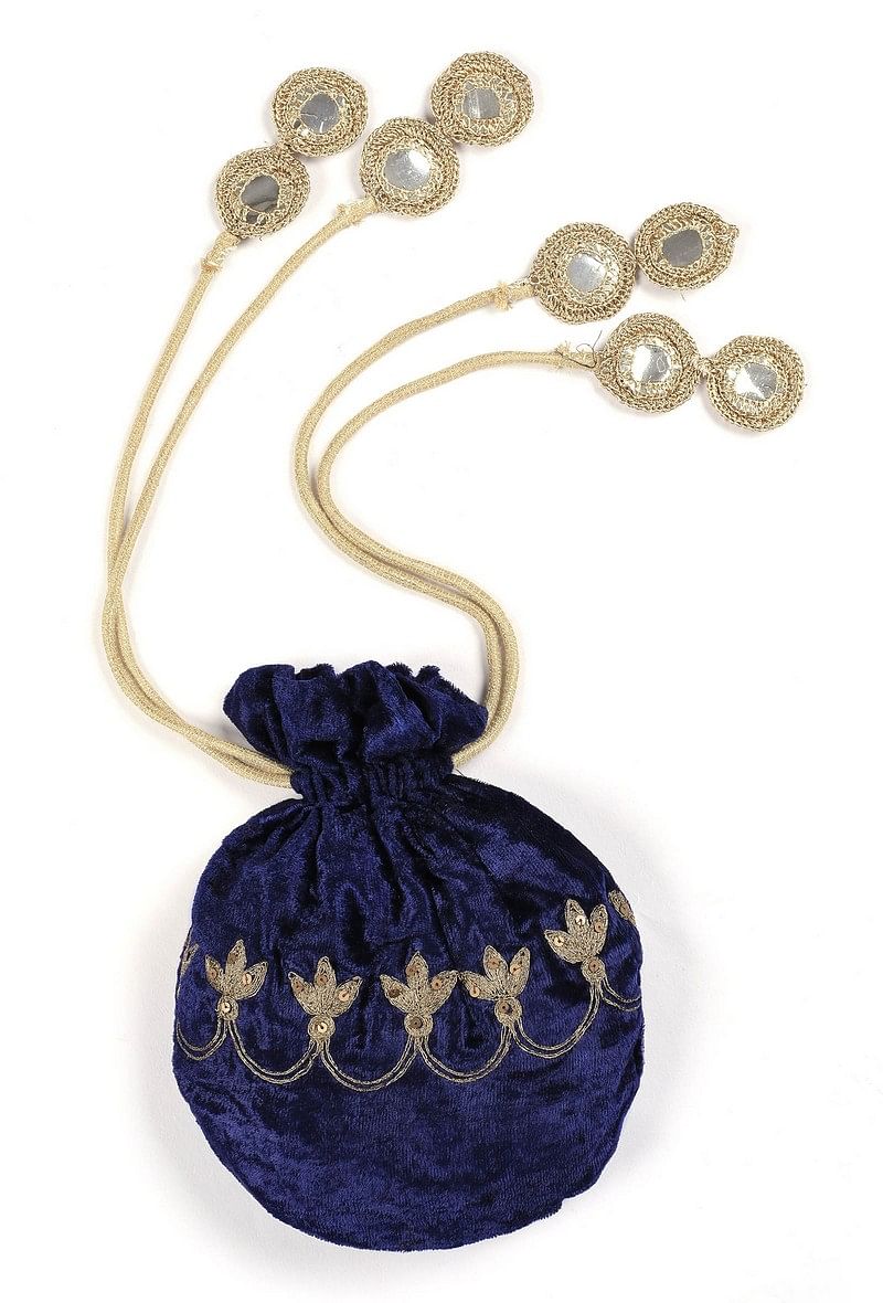 Royal Blue Velvet Potli Bag