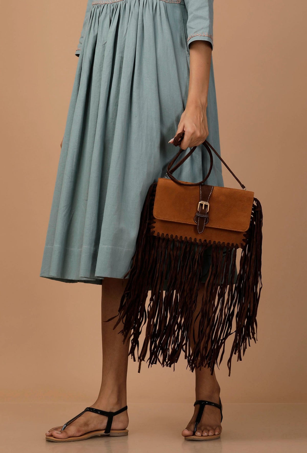 Buff Crossbody Frilled Bag