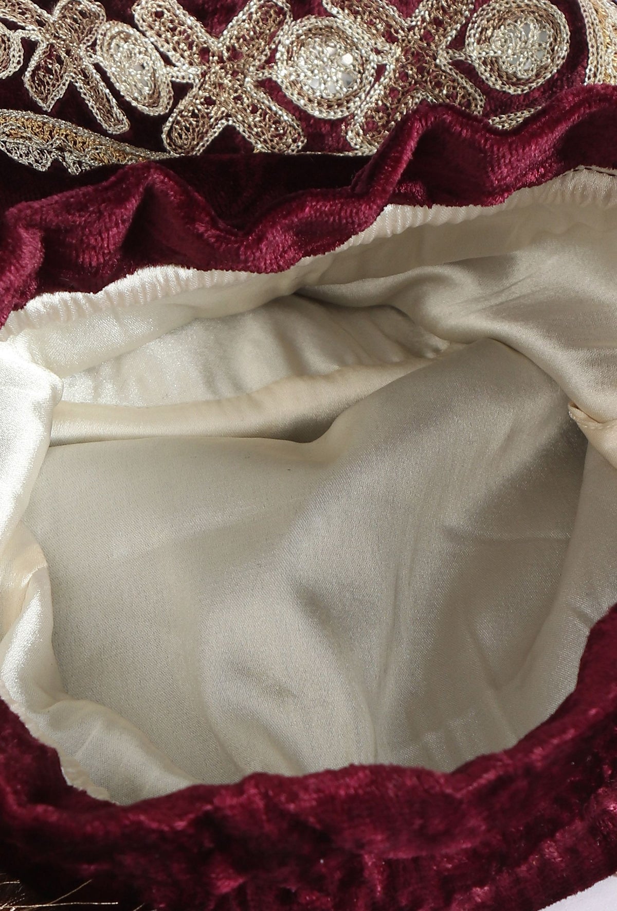 Dark Maroon Velvet Tila Embroidery Potli