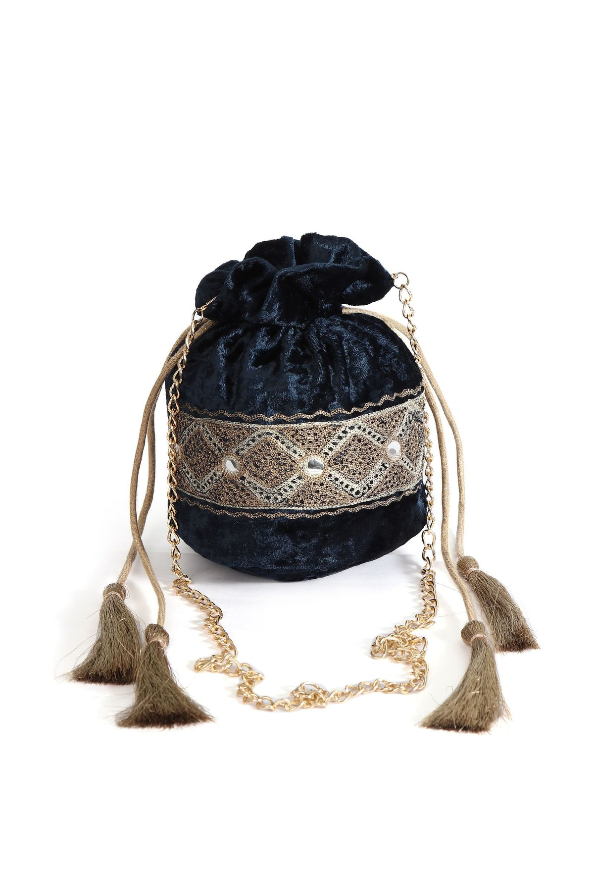 Royal Blue Velvet Tila Embroidery Potli