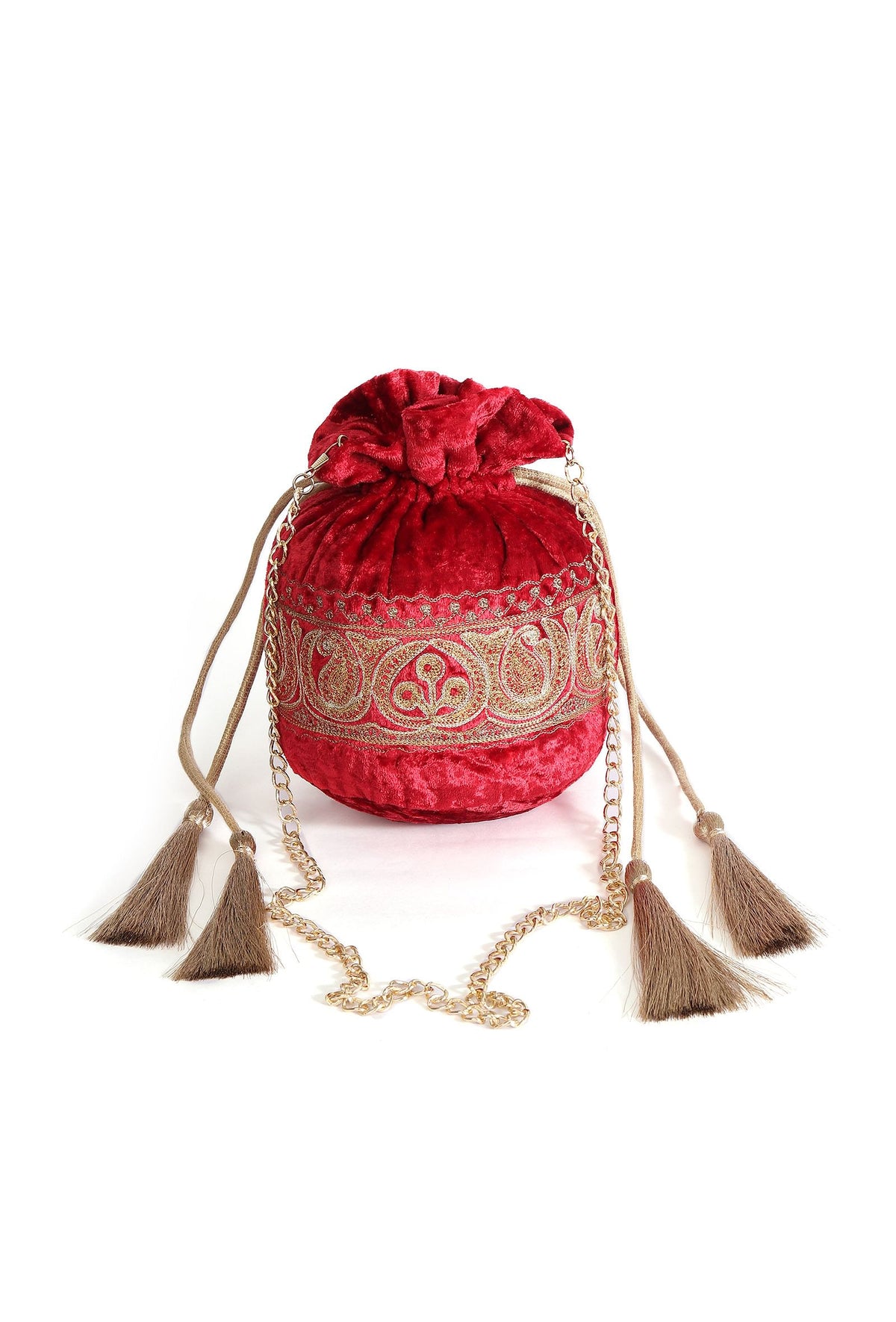 Cherry Red Velvet Tila Embroidery Potli