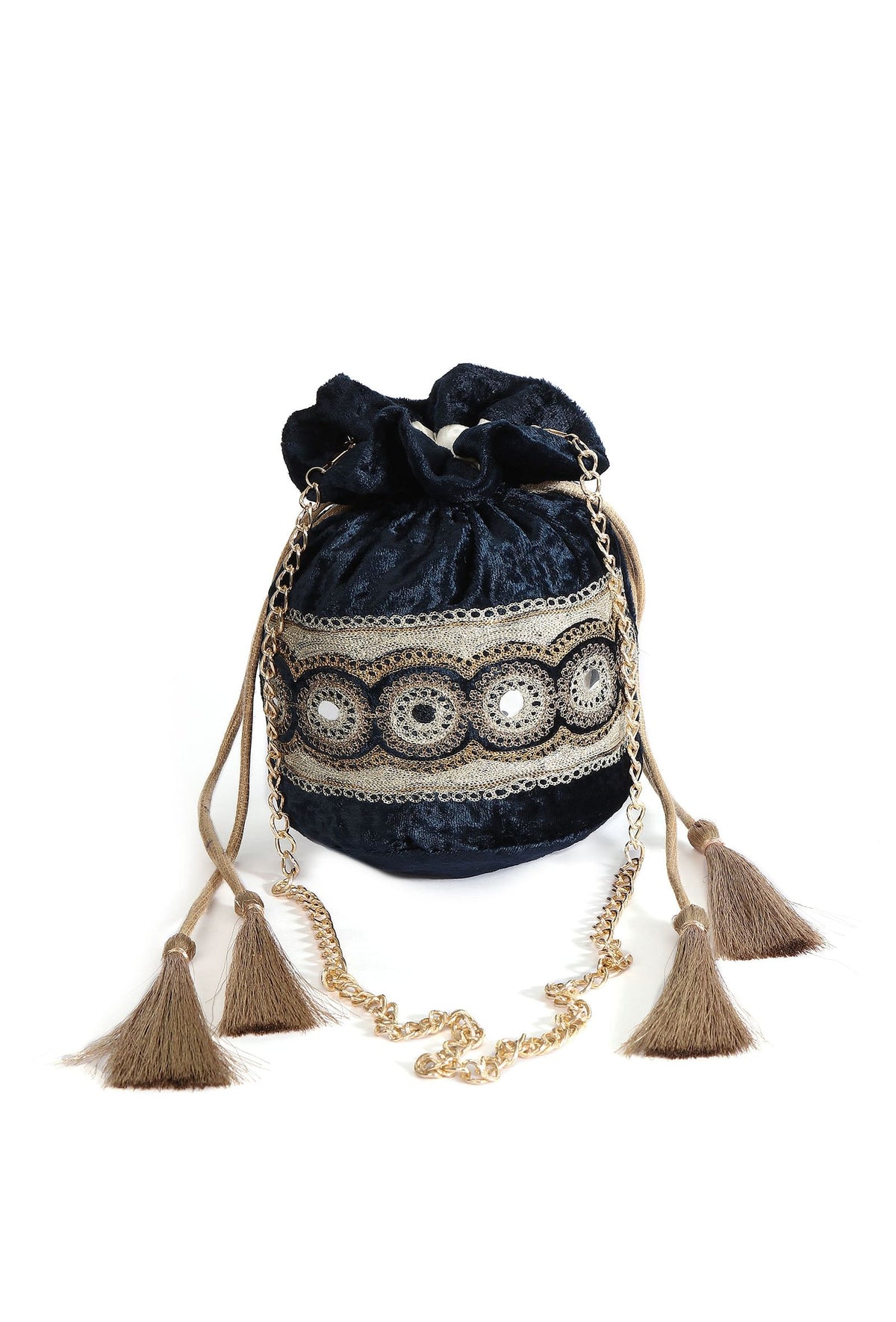 Dark Blue Velvet Tila Embroidery Potli