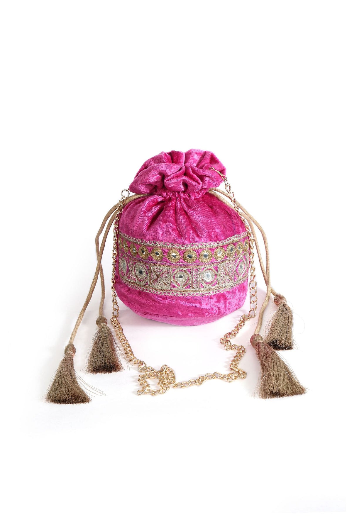 Plum Pink Velvet Tila Embroidery Potli