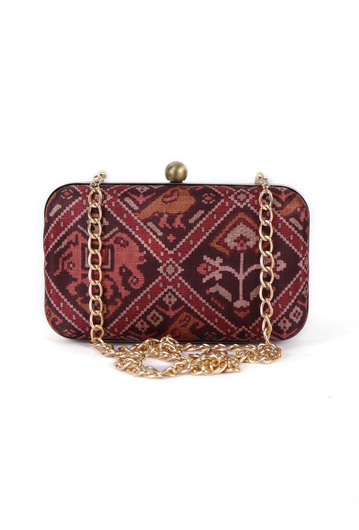 Bella Maroon & Multi Patola Print Rectangular Box Clutch