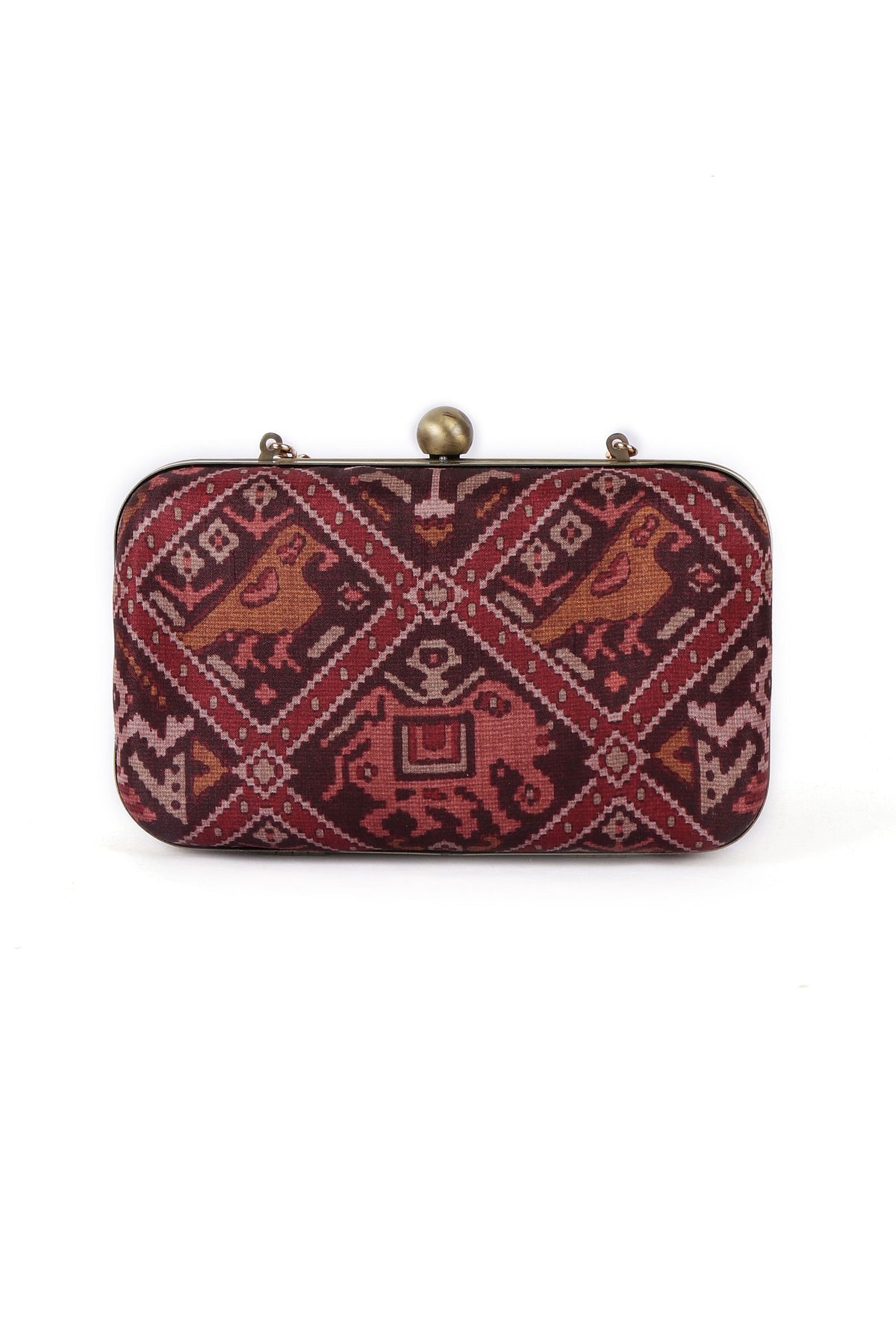 Bella Maroon & Multi Patola Print Rectangular Box Clutch