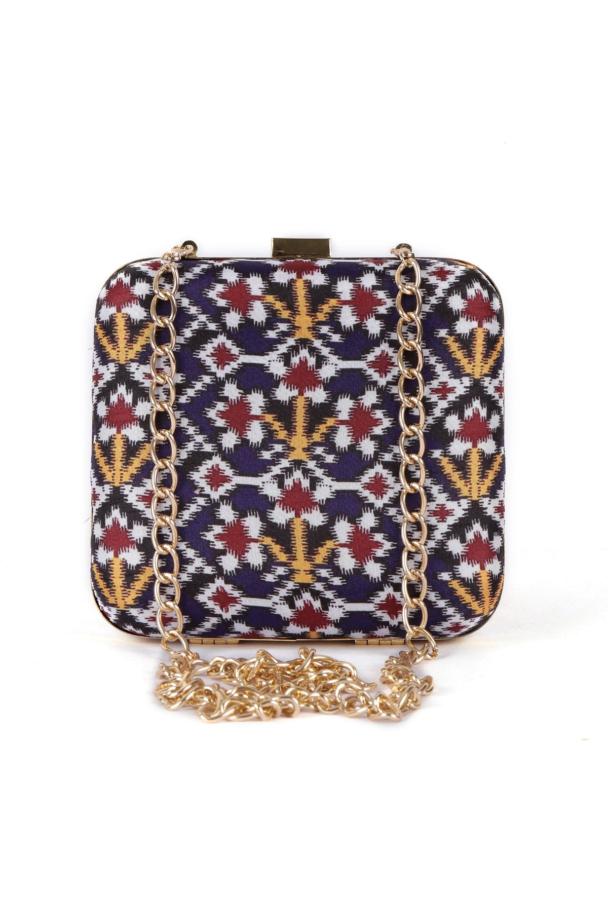 Leela Blue & Multi Patola Print Square Box Clutch