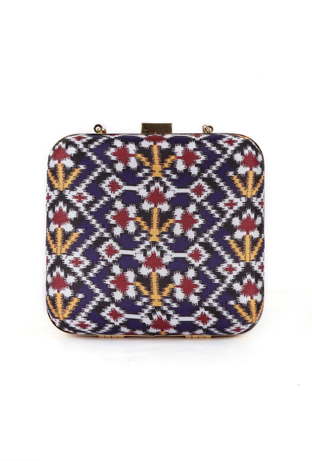 Leela Blue & Multi Patola Print Square Box Clutch