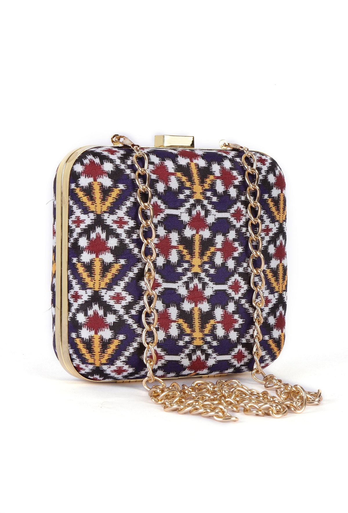 Leela Blue & Multi Patola Print Square Box Clutch