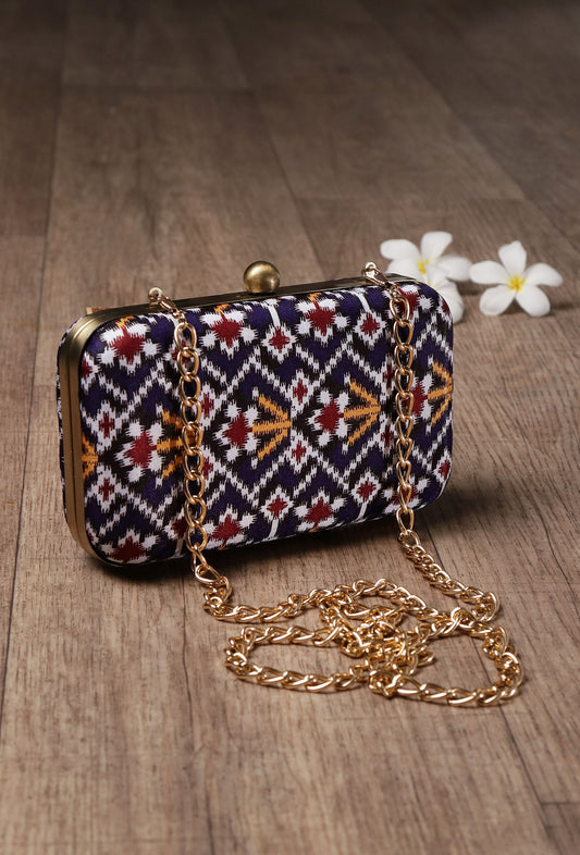 Sitara Blue & Multi Patola Print Rectangular Box Clutch