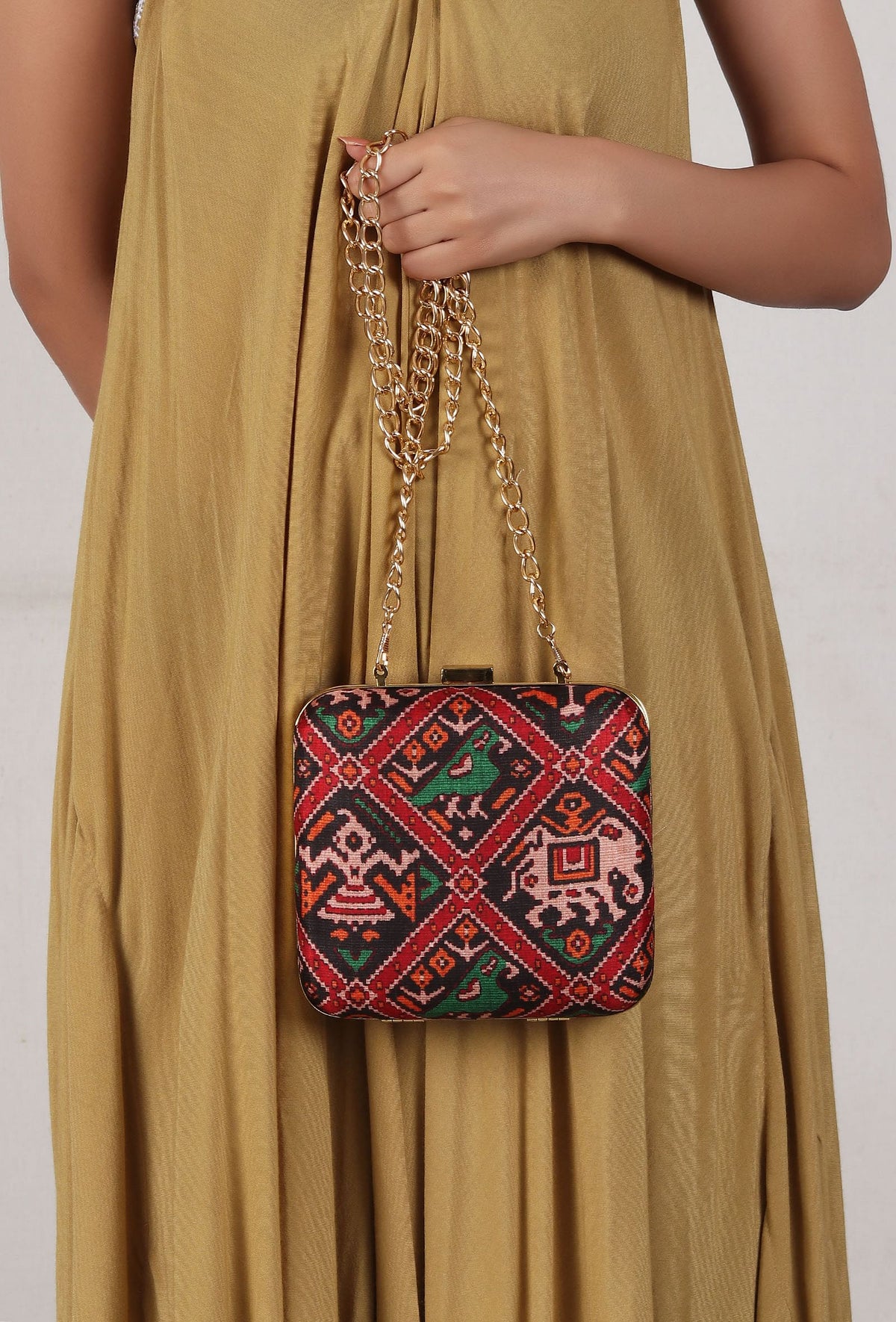 Afraa Black & Multi Patola Print Rectangular Box Clutch