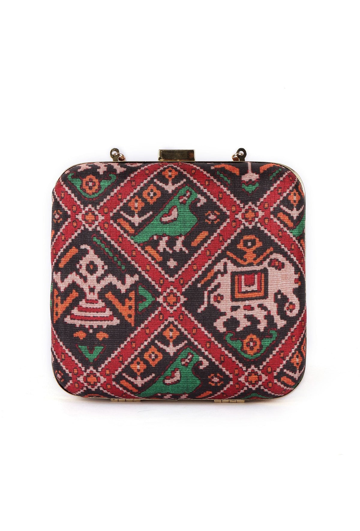 Afraa Black & Multi Patola Print Rectangular Box Clutch