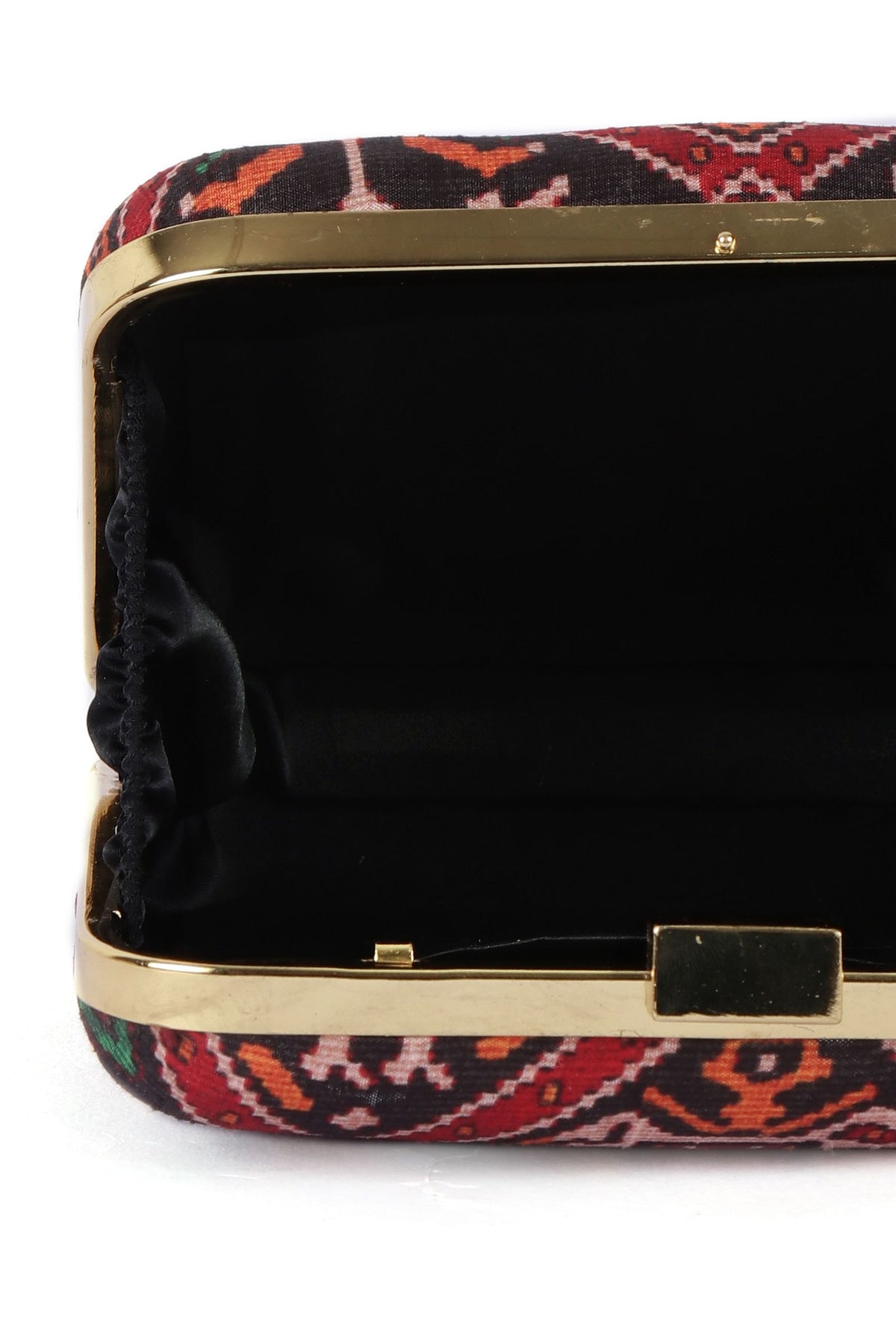 Afraa Black & Multi Patola Print Rectangular Box Clutch